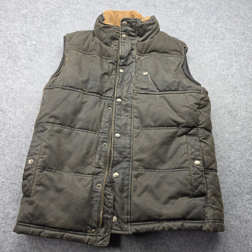 Fat Face Mens Brown Quilted Puffer Vest Sherpa Collar Plaid Lined Small 956830